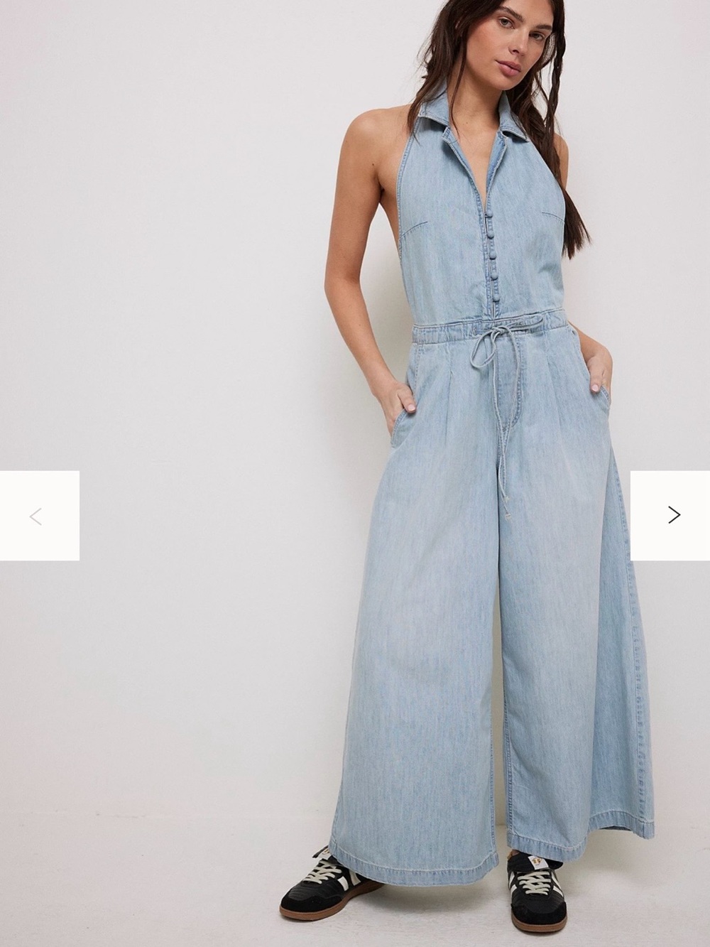 We the Free Dion denim open back wide leg jumpsuit